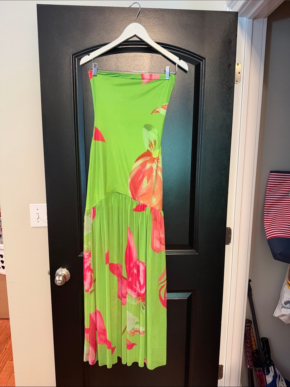 Strapless Lime Green Floral Maxi Dress - Unbranded